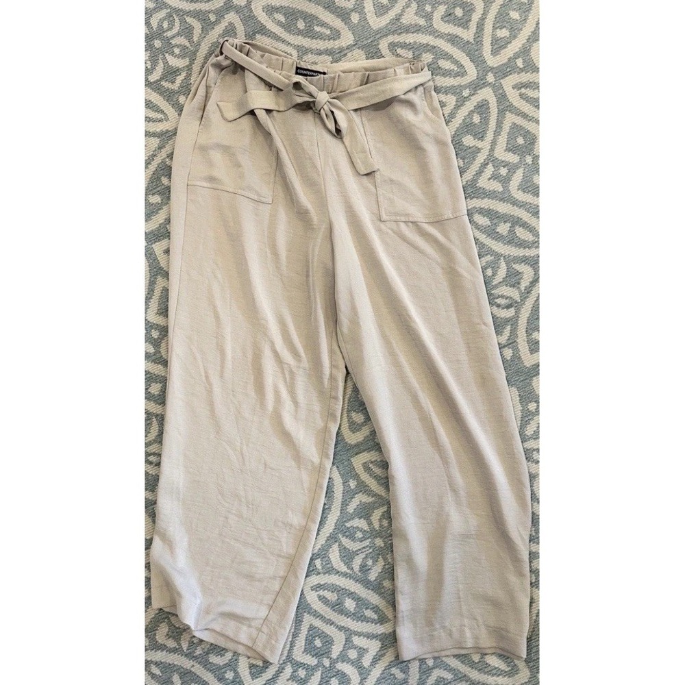 Counterparts Women's Wide Leg Pants Size L Tan Beige Drapey Paper Bag Comfy Airy